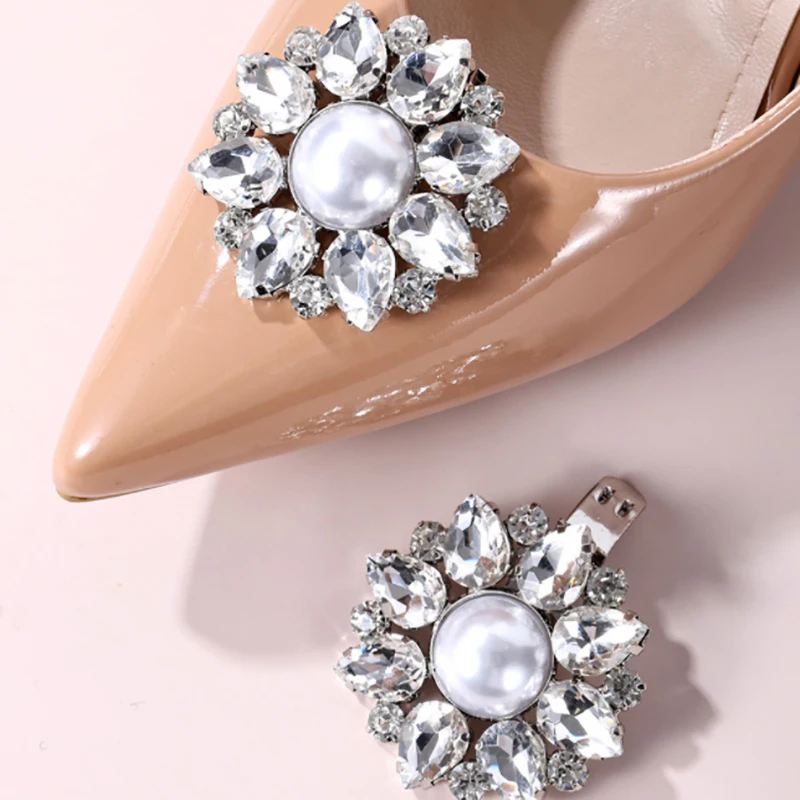 Detachable Shoe Clip Shiny Charm Women High Heel Wedding Bride Shoes Accessories Shoes Rhinestone Pearl Crystal Buckle Decora