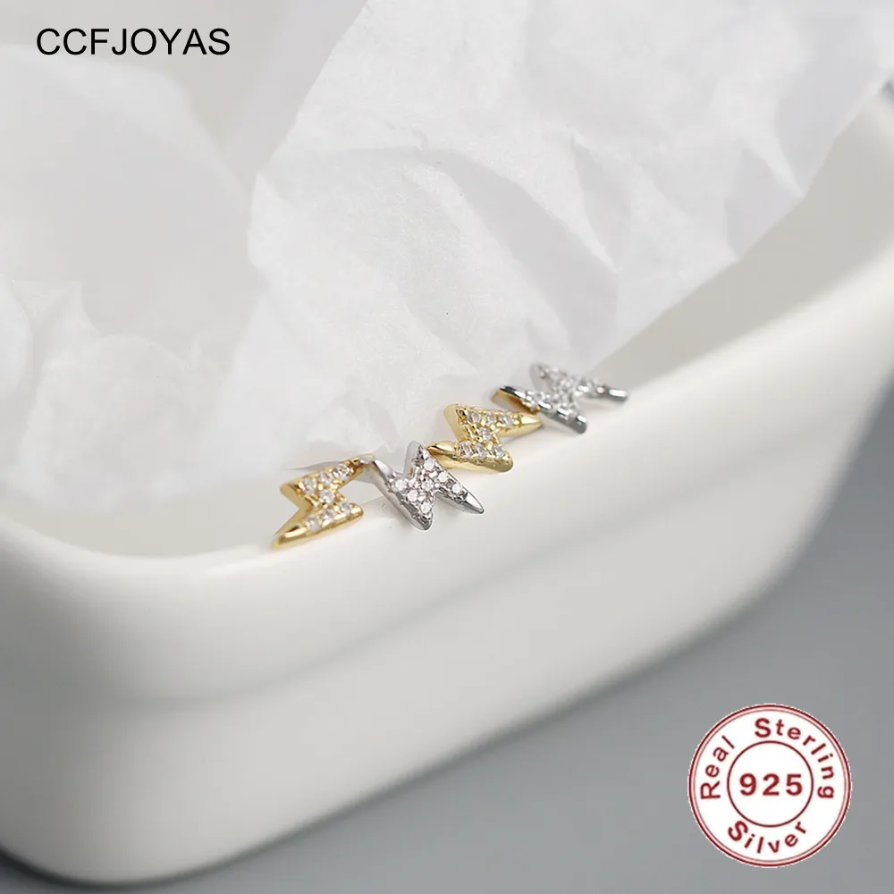 

CCFJOYAS 925 Sterling Silver Mini Lightning Stud Earrings Minimalist INS Cute Charming Crystal Zircon Studs Fashion Jewelry