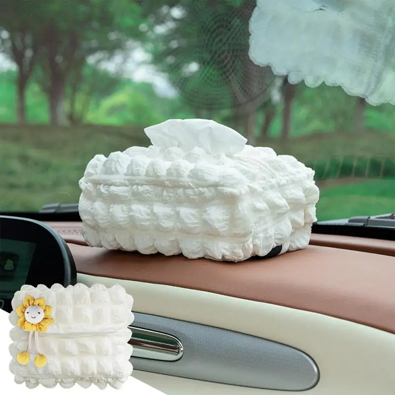 Cute Puff Car Tissue Box Pumping Paper Case Tissue Holder Auto Sun Visor Paper Organizer Napkin Container For Car