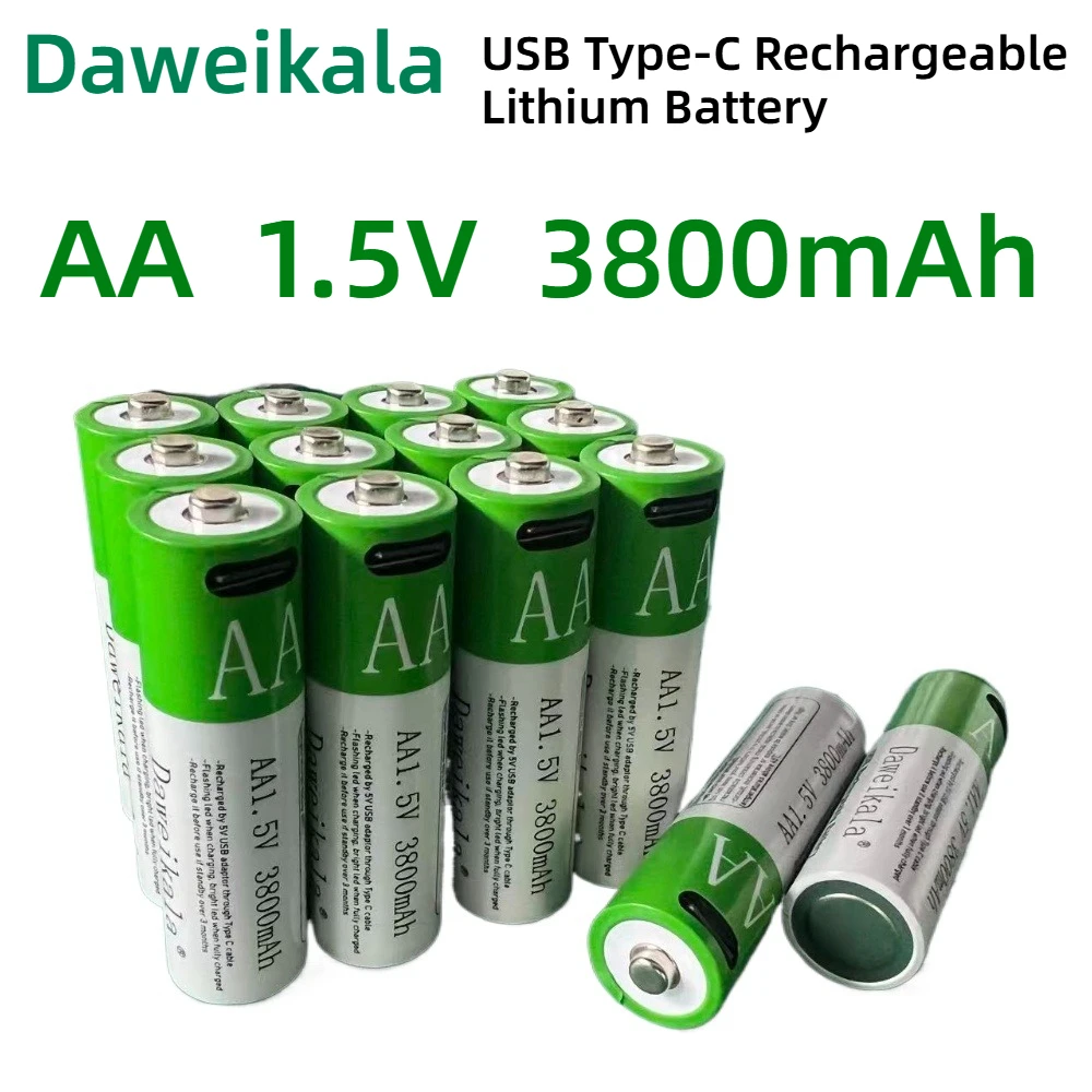 Daweikala 1.5V AA 3800mAh USB Type-C Rechargeable Lithium Battery for Hunting Camera Remote Control Mouse Smart Door Lock Toys
