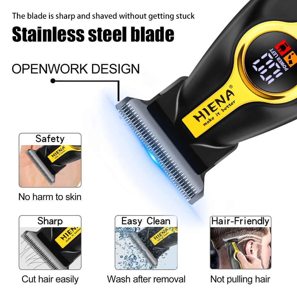 hiena home appliance hair clipper USB rechargeable wireless beard trimmer and edge trimmer with LED display, best gift
