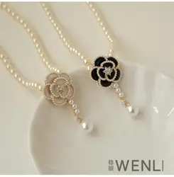 Classic Pearl Camellia Flower Pendant Necklace Choker For Women Elegant Fashion Flower Necklace Office Party Jewelry Lady Gifts