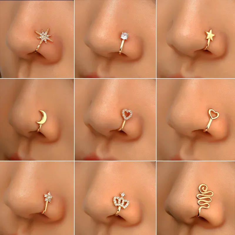 Fashion Nose Ring Charm Crystal Butterfly Pentagram Nose Ring Women Fake Piercing Clip on Nose Ear Rings Body Jewelry