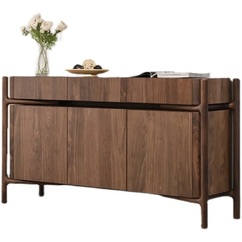 

Nordic solid wood entrance cabinet light luxury simple black walnut sideboard Japanese living room locker
