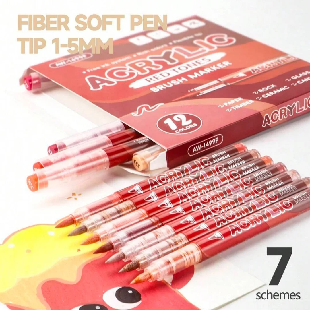 12pcs Acrylic Brush Marker Set Quick Drying Fade Resistant for Painting Illustration Crafts Coloring DIY Art Supplies A3261