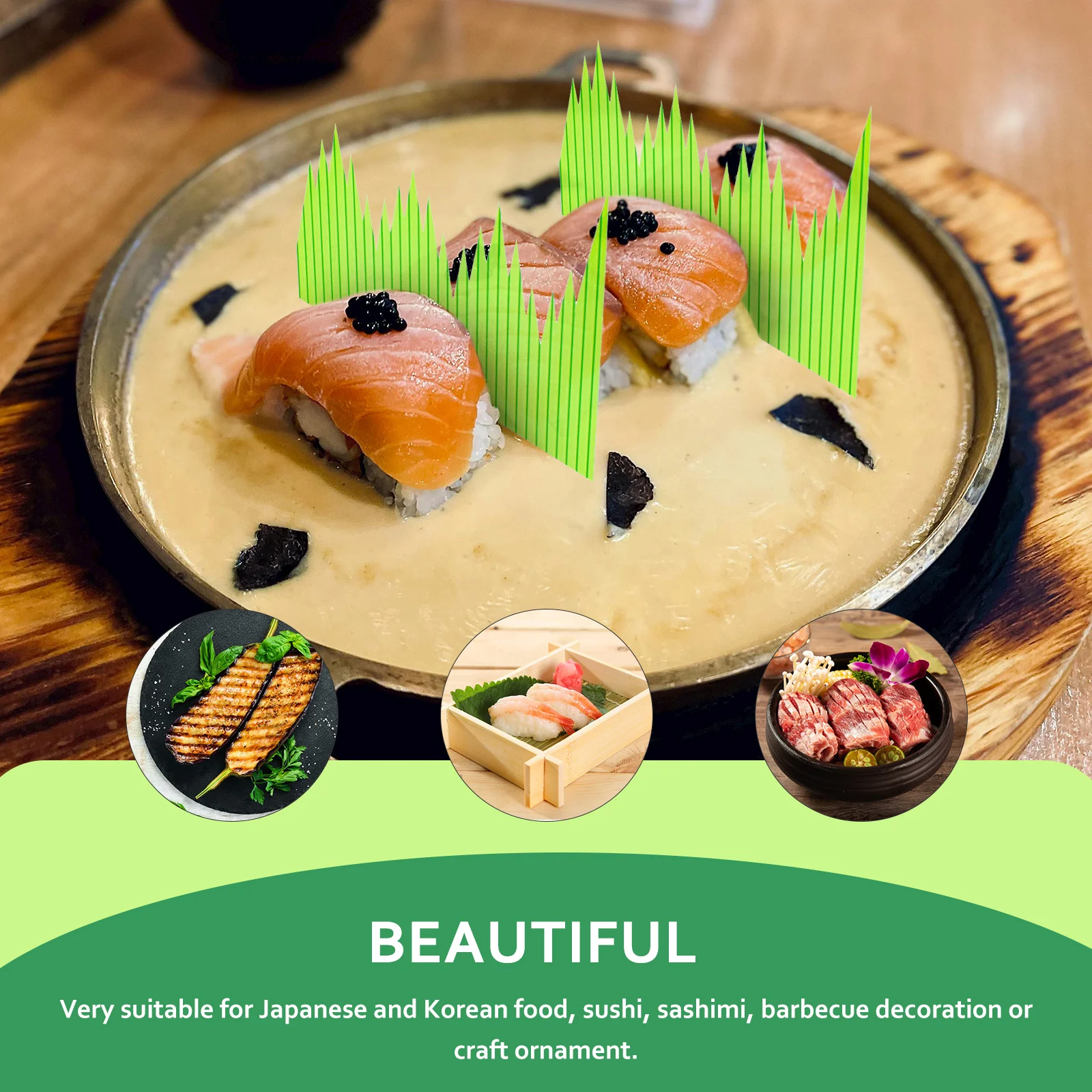 

1000Pcs Sushi Grass Resin Divider Decorative Realistic Sashimi Plate Japanese Food Mat Sushi Tray Garnish Decor