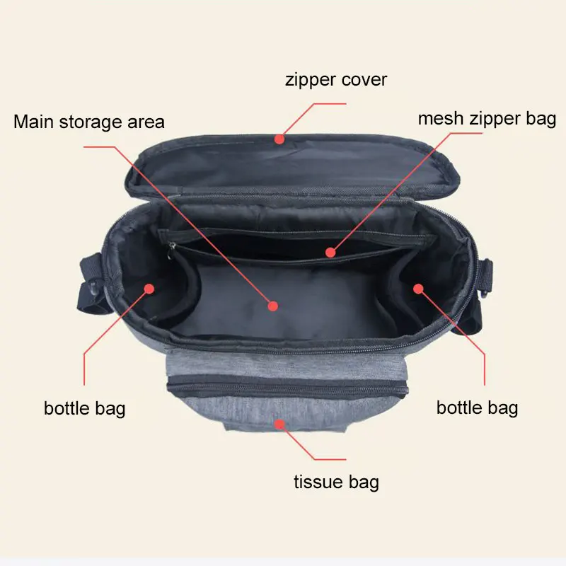 Soild Color Baby Stroller Bags Accessories Stroller Organizer Mommy Travel Bags Buggy Pram Cart Storage Basket Hook Mom Backpack