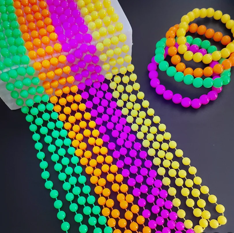

60pcs Neon Beaded Necklace Bracelet Multicolor Mardi Gras Halloween Birthday Party Supplies 80s 90s Party Favors
