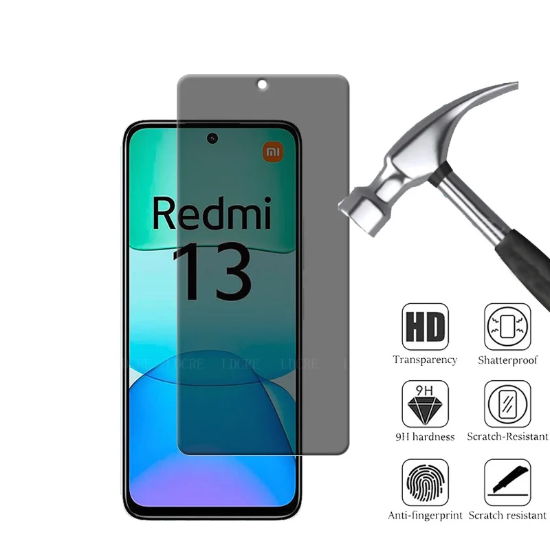 4Pcs For Xiaomi Redmi 13 Glass For Redmi 13 Screen Protector 9H Protective Anti-Spy Privacy Tempered Glass Redmi 13 Redmi13 4G