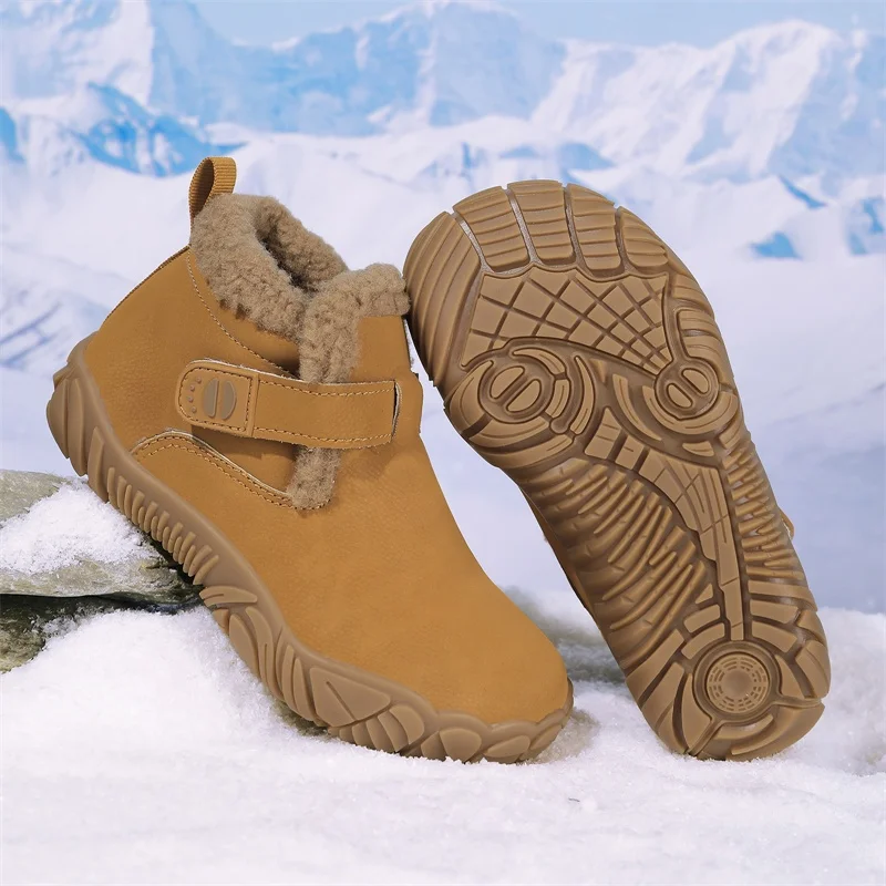 Kids Barefoot Snow Boots for Winter Boys Girls Wide Toe Box Hiking Boots Anti-Slip Minimalist Ankle Booties for Toddler/Little view 3