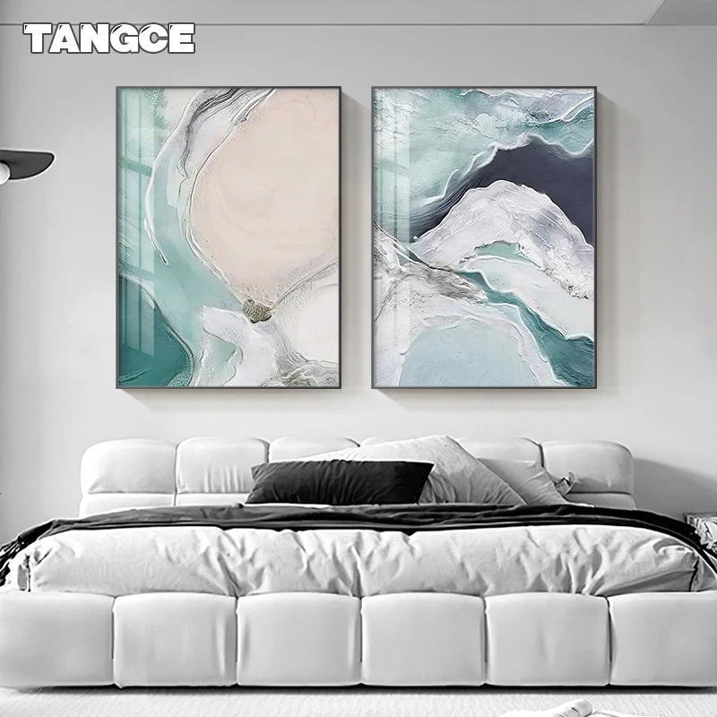 

Abstract Green Beach Sea Ocean Wall Art Posters Modern Texture Canvas Print Paintings Nordic Decoration Pictures for Living Room