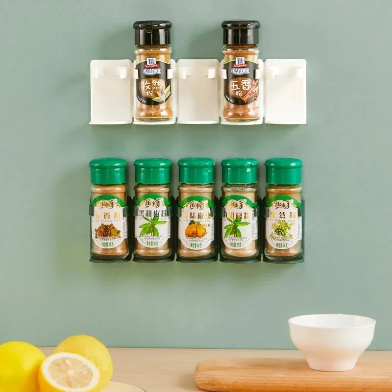 2PCS Kitchen Storage Rack Spice Bottle Rack Non-porous Installation Wall Support Tools Plastic Pot rack Cabinet Door Hooks