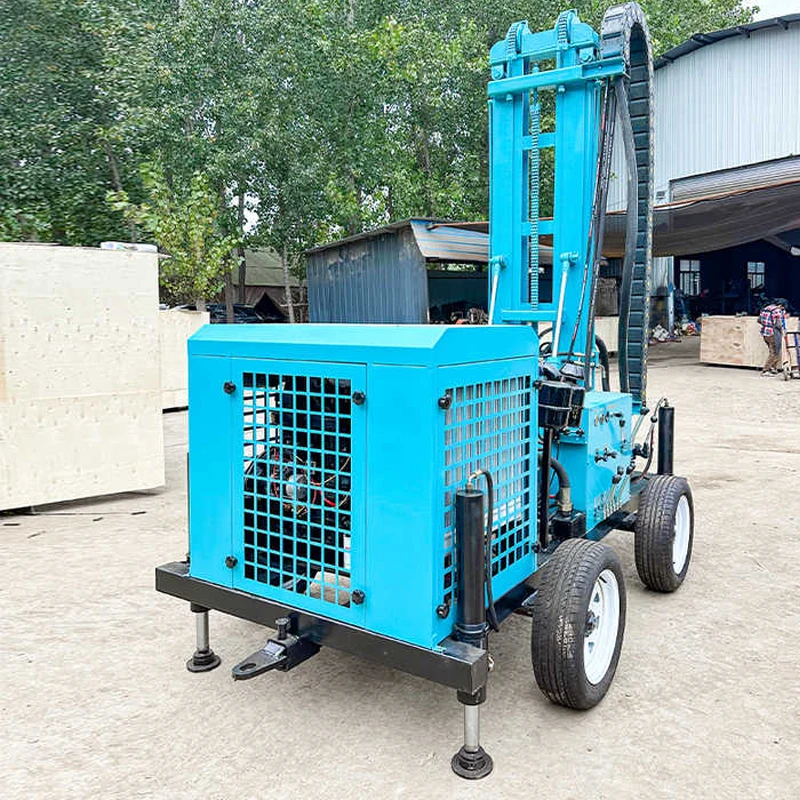 محرك الديزل المحمول آلة حفر آبار المياه الهوائية الدوارة مع عجلة
