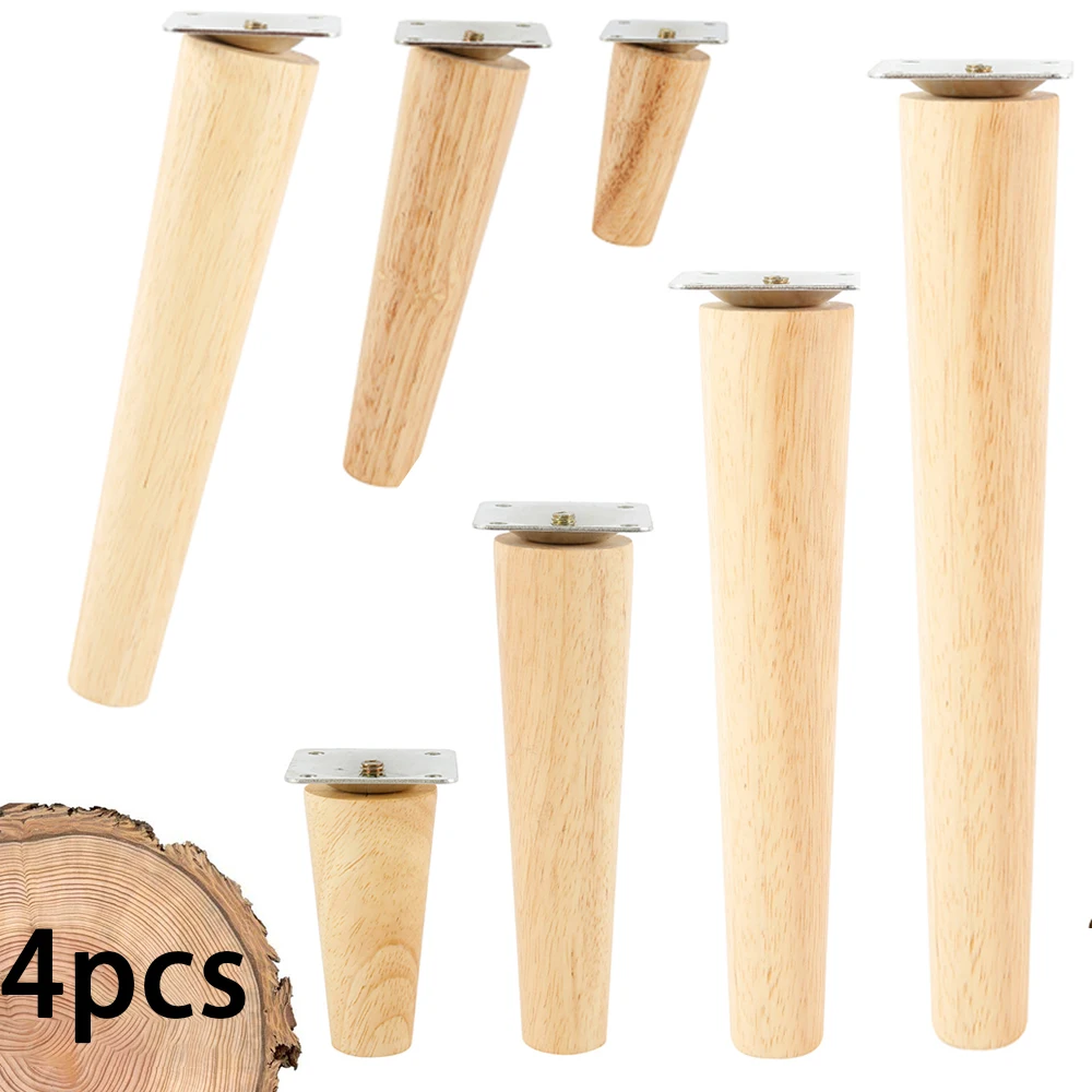 4 pièces pieds ronds en bois massif, pieds de table basse, pieds de canapé, table, support d'armoire TV, pieds stables, capuchons de pieds de chaise, inclinés/droites