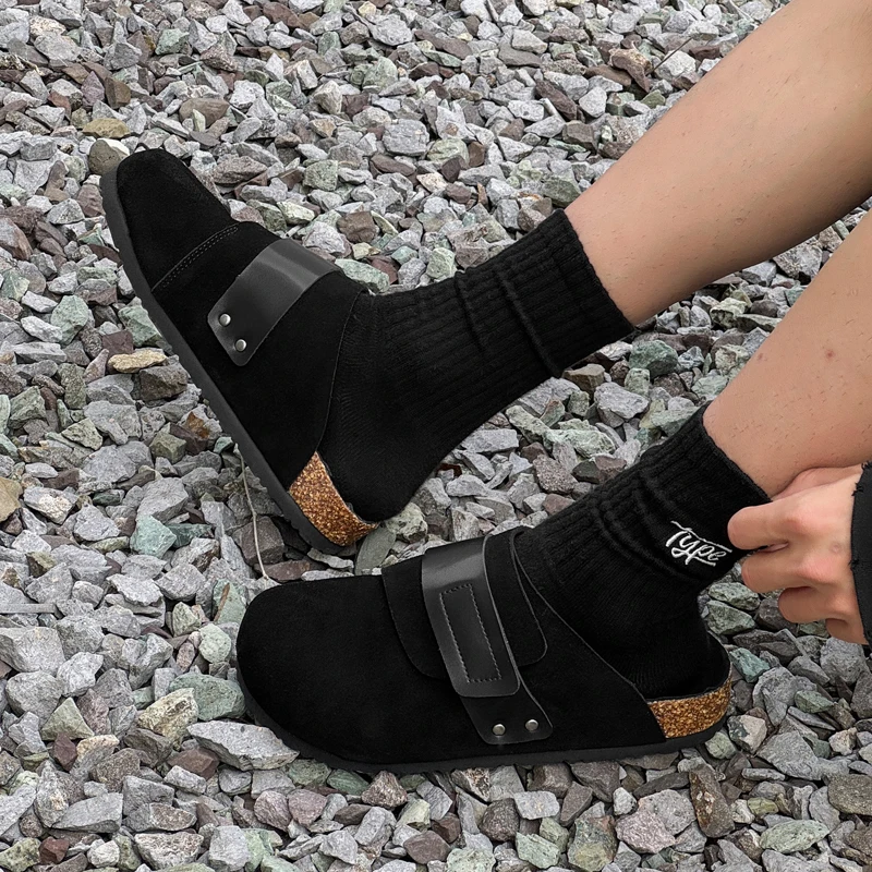 Large Size Open Back Casual Shoes Mules Men Backless Loafers Slippers Half Shoes Suede Leather Slip On Flats Man Slides Sandals