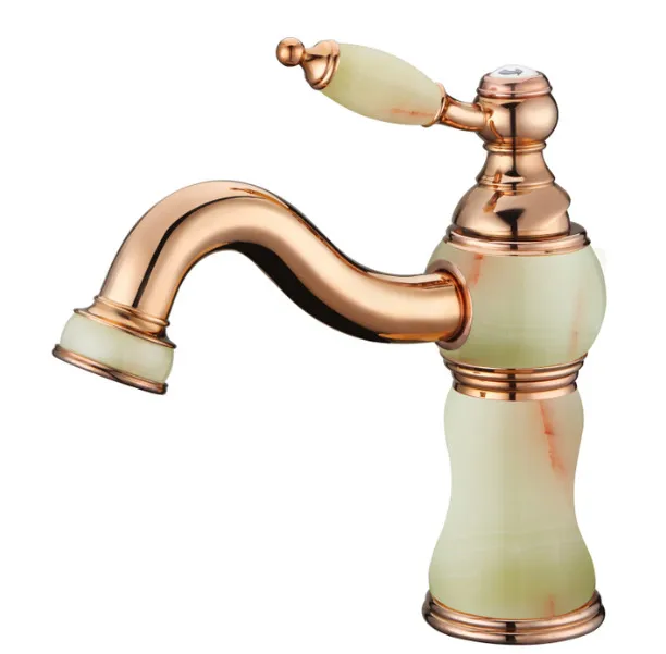 

Royal Hot Cold Golden Lavatory Marble Stone Full Copper Jade Bibcock Delicate Golden / Rose Golden Bathroom Basin Faucet