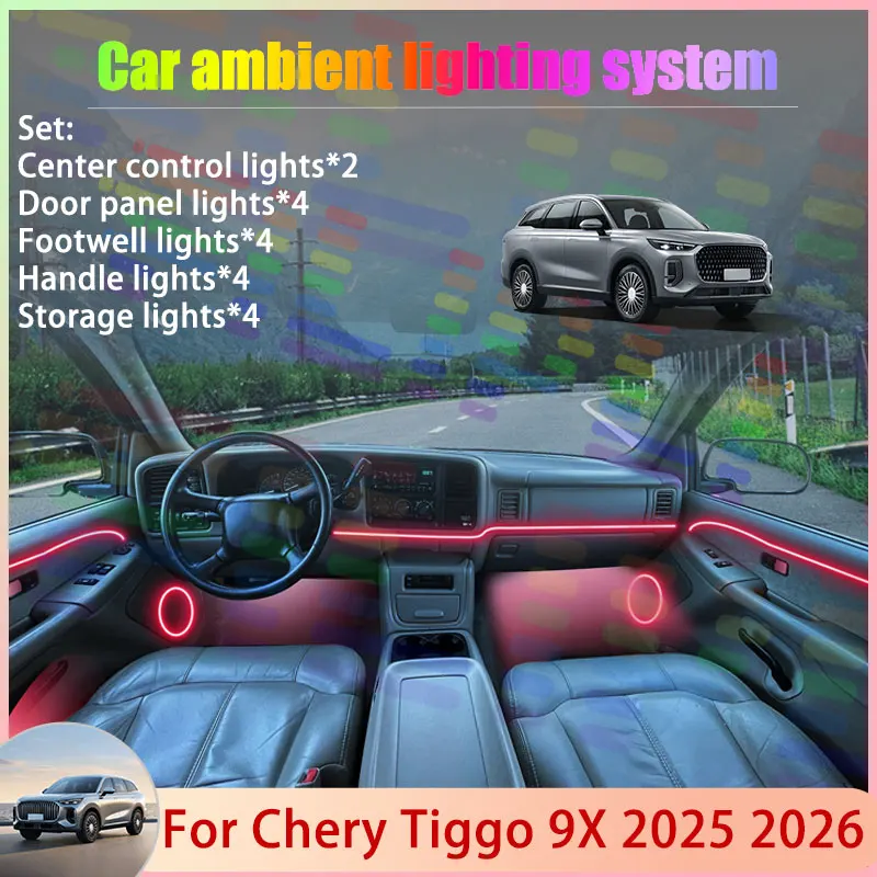 

Для Chery Tiggo 9X 2025 2026 Fulwin T9 Ebro S900 2/24 в 1, автомобильная атмосферная лампа, RGB абажур, ансамбль, стример, набор атмосферы