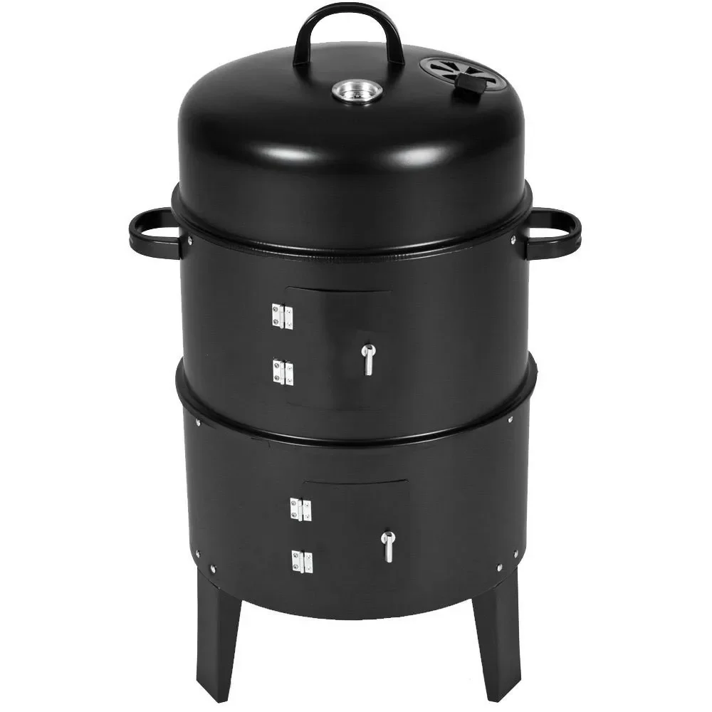 3 In 1 Smokeless Charcoal Smoker Bbq Grill 3 Layers Tower Vertical Barrel Charcoal Barbecue Grill Smoker