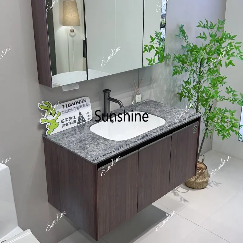 Medieval style bathroom cabinet combination light luxury rock slab bathroom solid wood washing table
