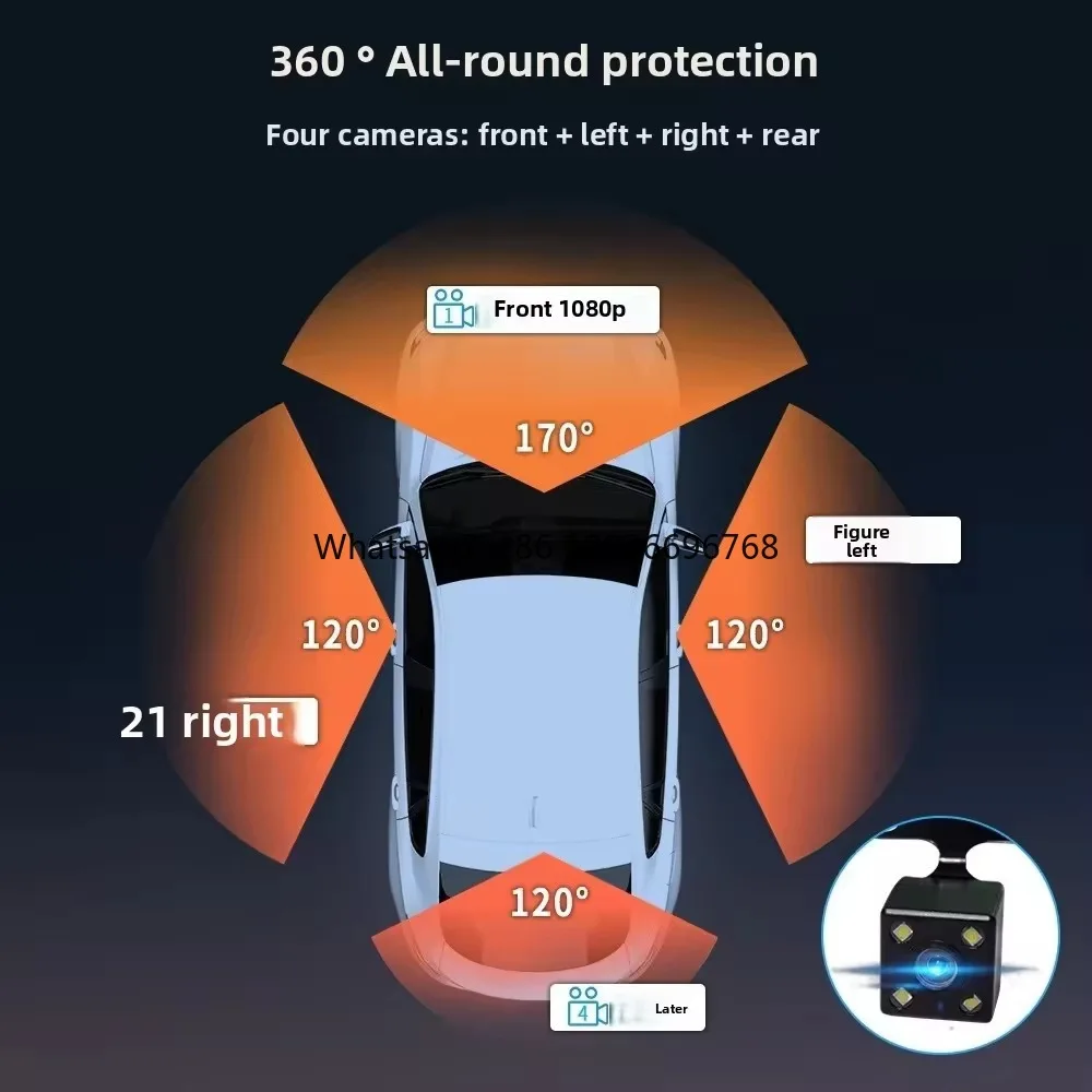 

360° 4-Lens IPS Car Dash Cam with Full HD 1080P Wifi Rear View Mirror DVR Driving Recorder Loop Recording for Vehicles manufactu