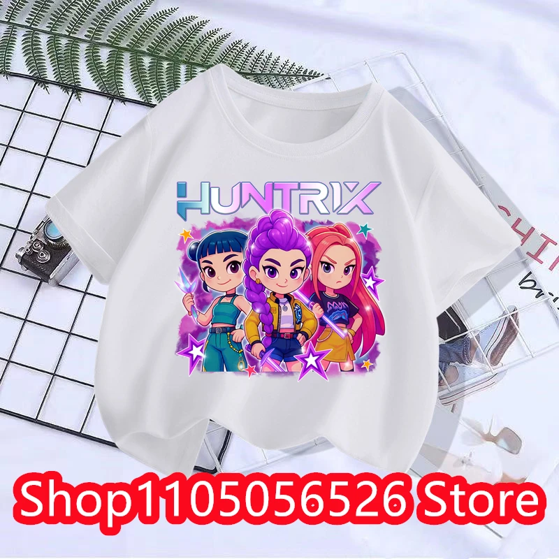 

2025 Kpop Devil Hunter Pattern Printed Children's T-shirt Summer Short sleeved T-shirt Boys and Girls Clothing Casual Children