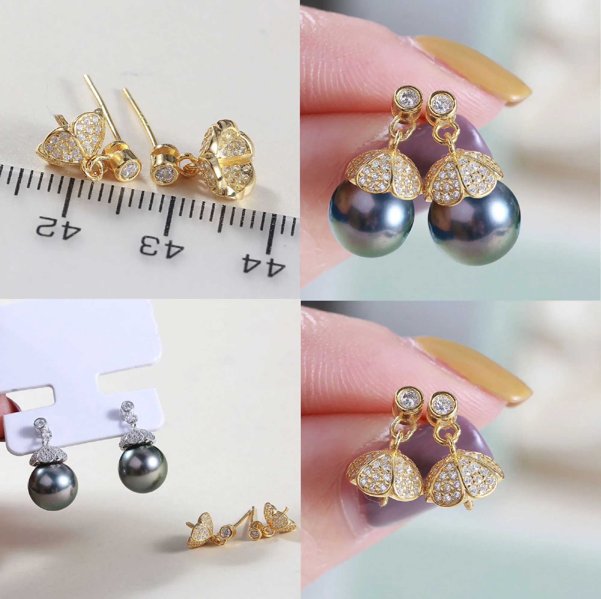 tahitian black green AAAA 9-10mm 10-11mm 12-13mm 13-14mm 11-12mm Natural pearl earrings classic  s925