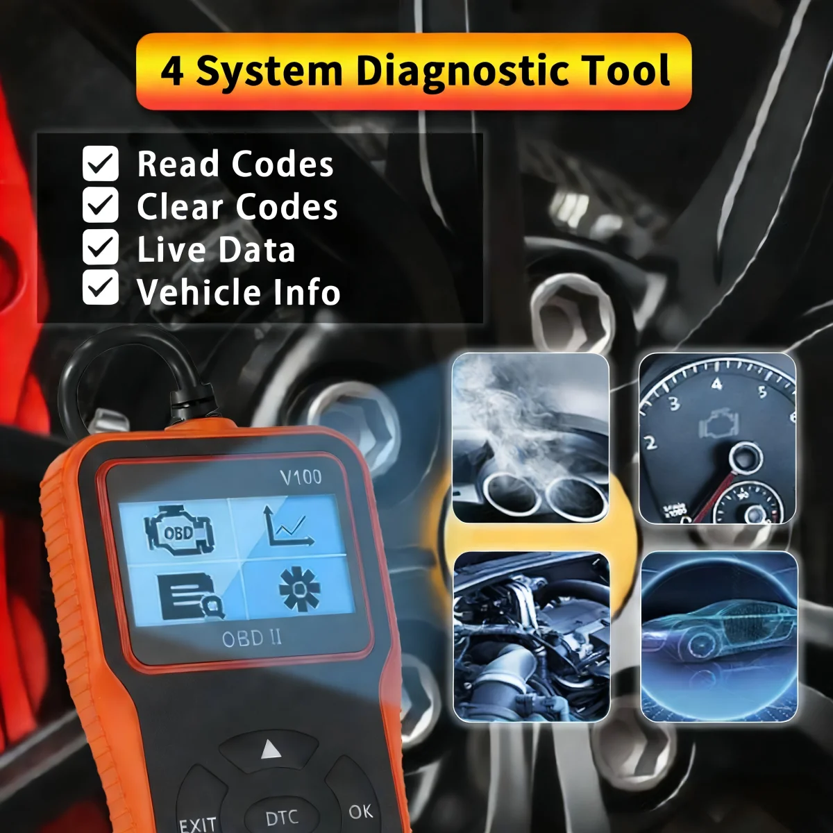 Car Diagnostic Scanner [V100]-10-Second Fault Code Reader, Suitable for 99% of Vehicles (Obd2/Eobd Compatible), Suitable for DIY Use and Professional Mechanics.
