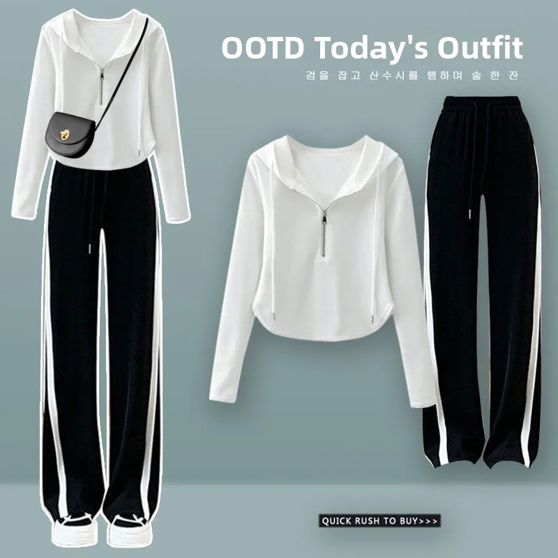 

Casual Hoodie Top And Sporty Long Pants Two-Piece Set Women's Spring Autumn New Design Slim Fit Maturity Small Size Friendly