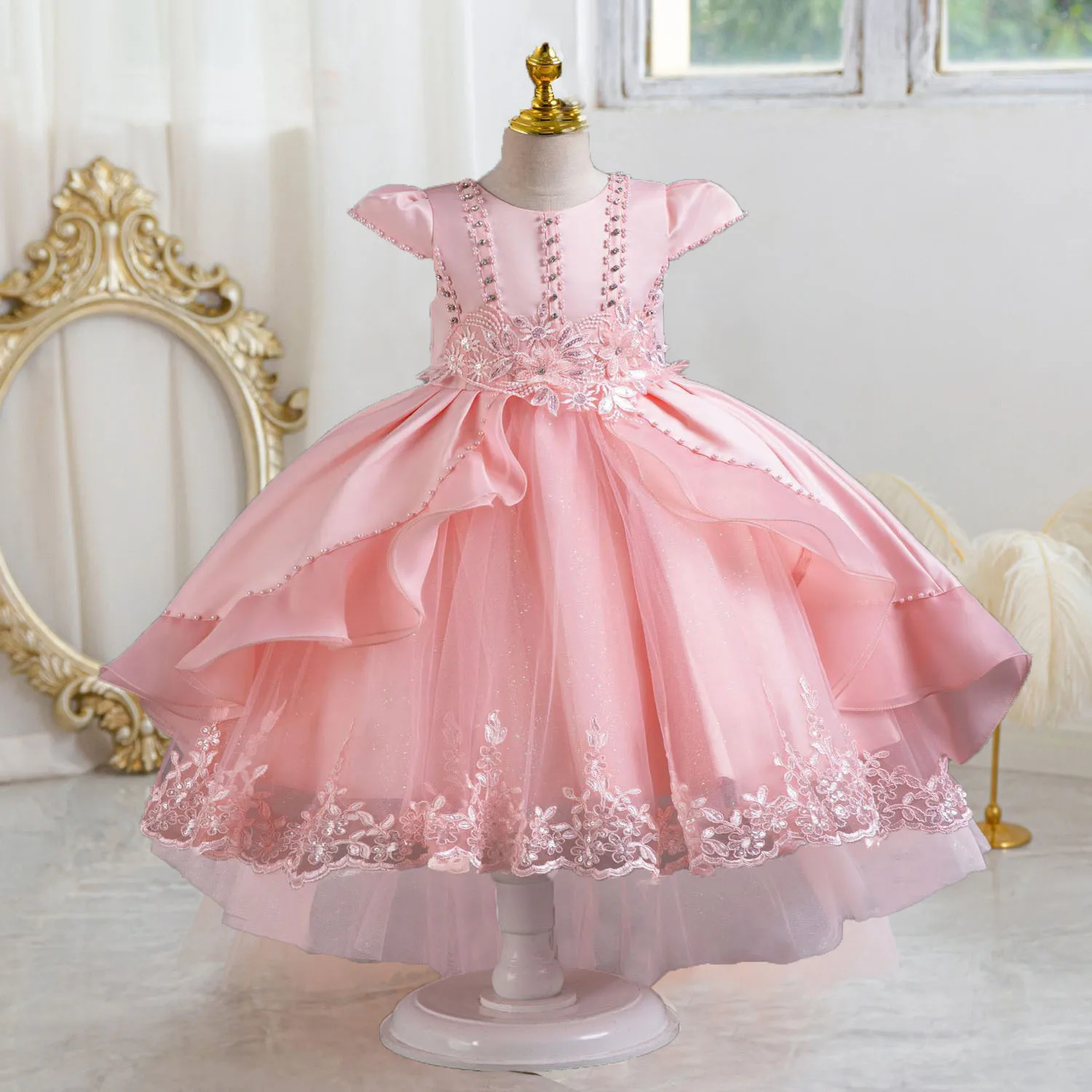 

Stunning Cap Sleeves Beaded Embroidered Flower Girl Birthday Party Formal Pageant Dance Party Dress Dress