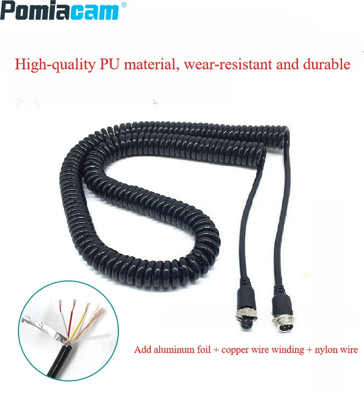 

4-жильный авиационный пружинный провод M12, четырехсторонний мониторинг, провод для подключения обратного изображения, спиральная катушка для прицепа из искусственной кожи, проволока для грузовика