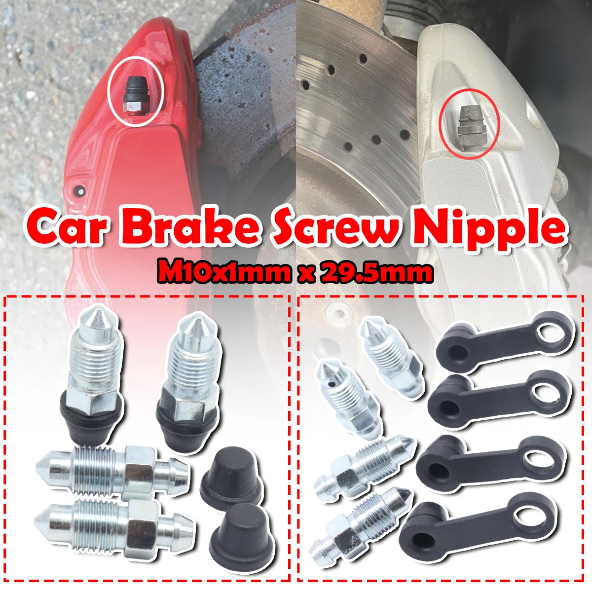 

M10x1mm x 29.5mm Car Brake Pump Calipers Exhaust Bleed Screw Picth Bleeder Nipple with Rubber Dust Cap Cover Oil Drain Rubber