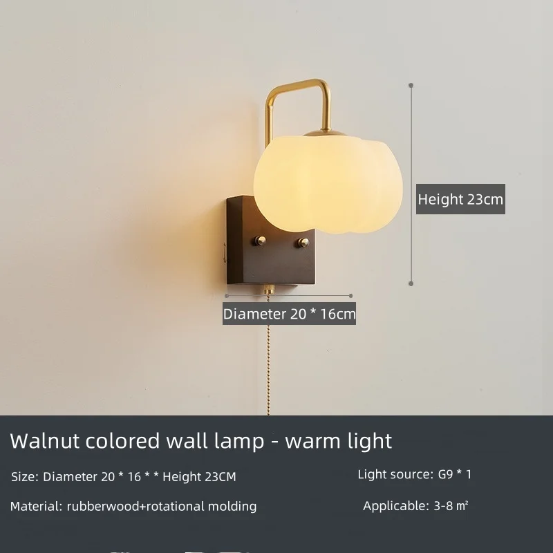 Led Wall Light Beside Lamp Modern New Chinese Pumpkin Lantern Walnut Wood Color Bedroom Study Bedhead Corridor Lamp AC110-220V