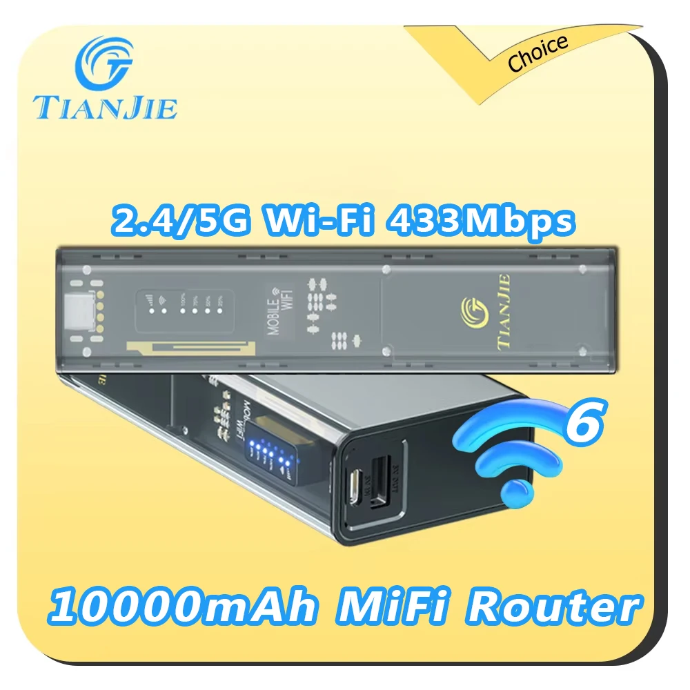 

TIANJIE MF310 4G Мобильный Wi-Fi-маршрутизатор с расширенной батареей 10000 мАч MiFi 2,4G и 5G Двухдиапазонная высокоскоростная сеть Поддержка глобального диапазона