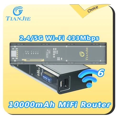 Imagen 1 del producto TIANJIE-enrutador WiFi móvil MF310 4G, enrutador con batería extendida de 10000mAh, 2,4G y 5G MiFi, banda Dual, red de alta velocidad, soporte de banda Global(Compatible Telefónica/Movistar/Vodafone/Orange/Yoigo)