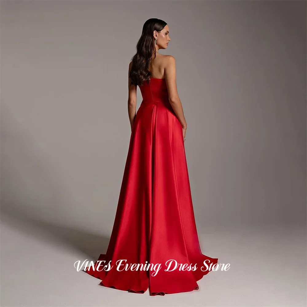 

VINES Red Party Dress Strapless Satin فساتين السهرة Mermaid Night Dresses Elegant Train Evening Dress Customized