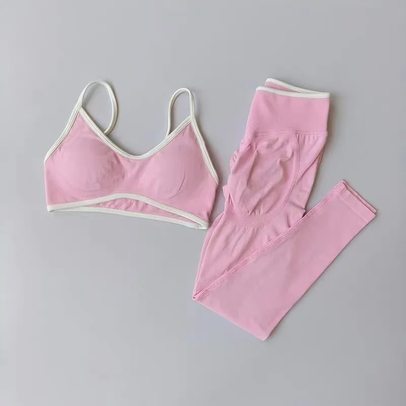 Women's Fitness Suit, Strappy Contrast Color Patchwork Sports Shockproof Slimming Quick-Dry Nude Feel Pants, Yoga Wear - Image 4