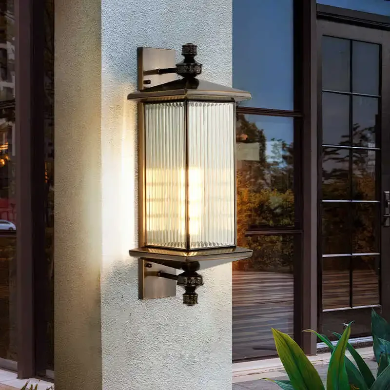 All copper solar wall lamp, outdoor balcony door lamp, garden wall new Chinese style