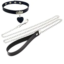 Sexy Toys Gothic Collar Leather Chains Girl Necklace Gift Traction Rope SM Halloween Slave Training Gay Props Rivet Pu Women 18x