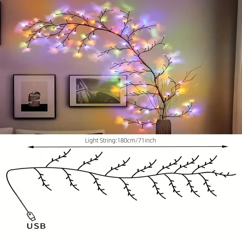 96LED Willow Vine String Lights USB DIY 8 Modes Lights Wall Vines with Lights Willow Branch Lights for Bedroom Christmas Decor