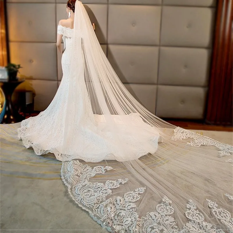 New Arrival Bridal Veil 500cm Length 200cm Width Wedding Veil Appliques One-Layer Wedding Veils With Comb Cathedral Veil