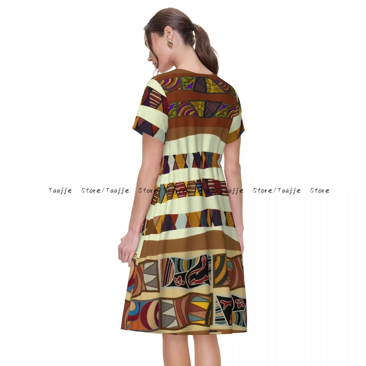 Abito da donna tradizionale popolare culturale in primo piano Trippy Boho estivo elegante o collo manica corta abito lungo allentato casual femminile