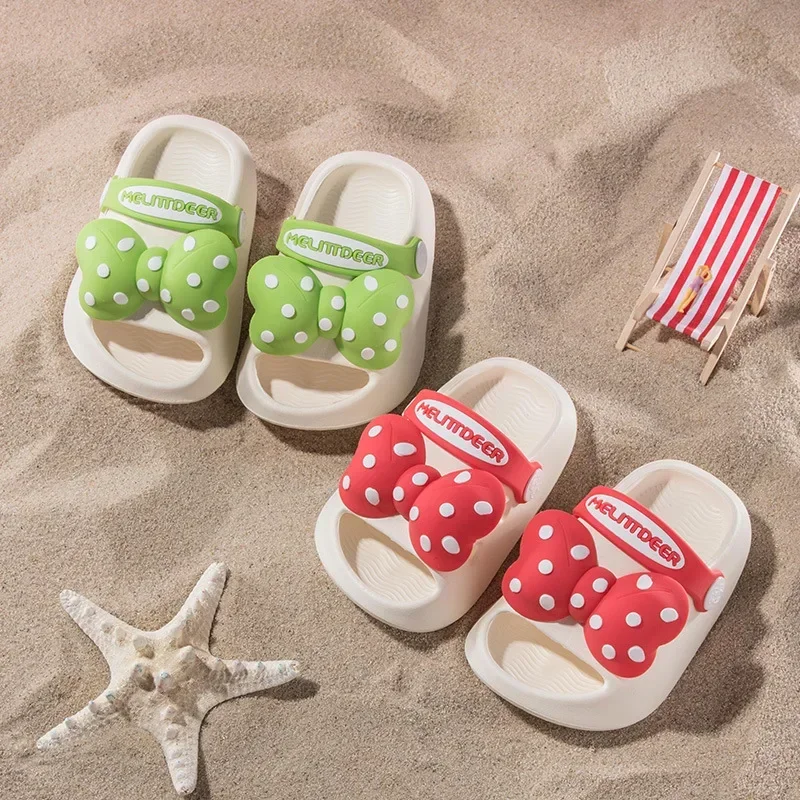 Children Slippers with Big Bow Polka Dot Printing Open-toe Non-slip 2024 Girls Casual Shoes Simple EVA Kids Fashion Beach Shoes