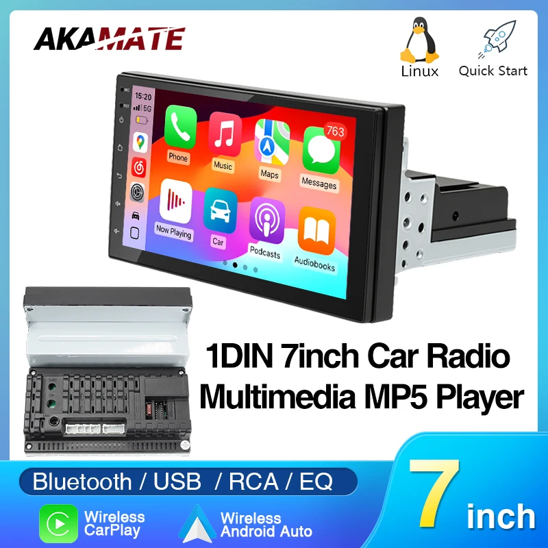 7-дюймовый автомобильный радиоприемник, беспроводной CarPlay Android Auto MP5, автомобильное авторадио, стерео мультимедийный плеер, FM-радио, Bluetooth, USB, система Wince