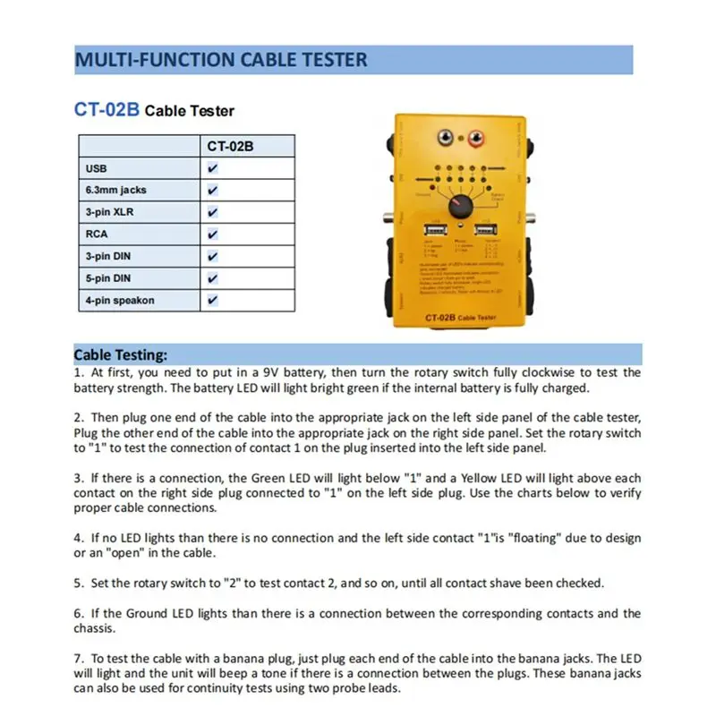 T31C-XLR Cable Tester Engineering Wiring Multifunctional Cable Tester Multi-Function Line Meter Tester