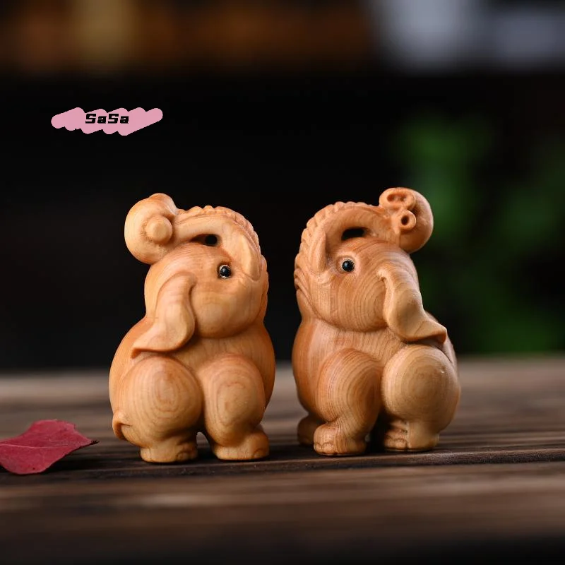 S-1Pc Handcrafted Wooden Elephant Figurine Versatile Indoor Outdoor Decor For Christmas Diwali New Year Prosperity Gift