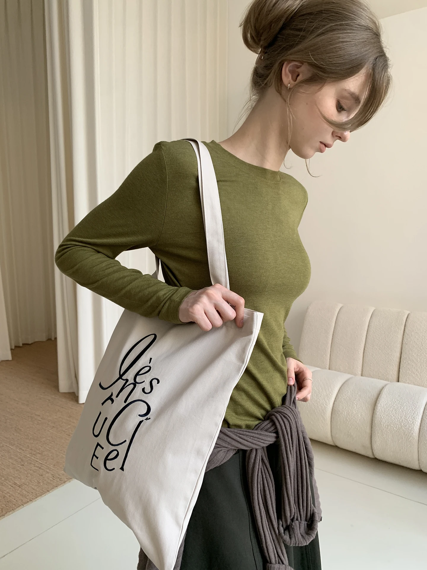 Basic Long Sleeve round Neck T-Shirt Versatile Comfortable Fit Women's Casual Style Silk Blend Polyester Spandex Blend T-Shirt