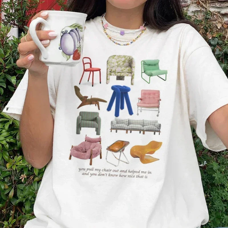 Chairs Graphic Tops Women Vintage T Shirt Egirl Grunge Aesthetic Music Lyrics T-Shirts Trendy Fashion Y2k Streetwear Tees Tops