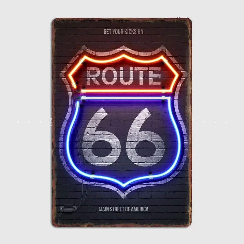 Route 66 Logo Neon Sign Classic Vintage Retro Metal Sign Poster Garage Posters Club Indoor Room Decor Home Decoration Wall