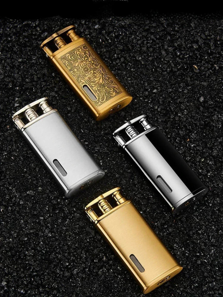 New Retro Metal Turbo Jet Lighter Butane Torch Cigarette Lighter Gas Windproof Petrol Lighter Smoking Accessories Men Cool Gift