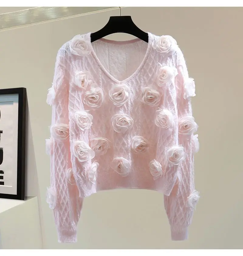 

Женский вязаный свитер, пуловер с кружевными цветами